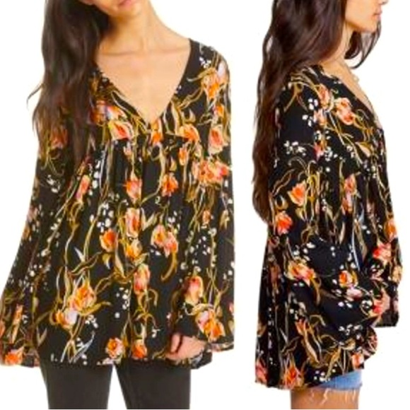 Free People Bella Floral Print Babydoll Waist Tunic Top - Picture 11 of 11